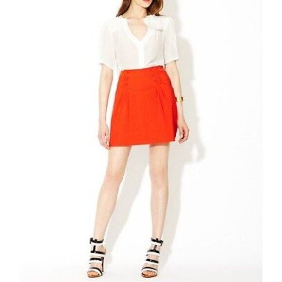 NANETTE LEPORE Orange RIGHT NOW Sailor SKIRT Woven SLASH Pockets COTTON 2 $195